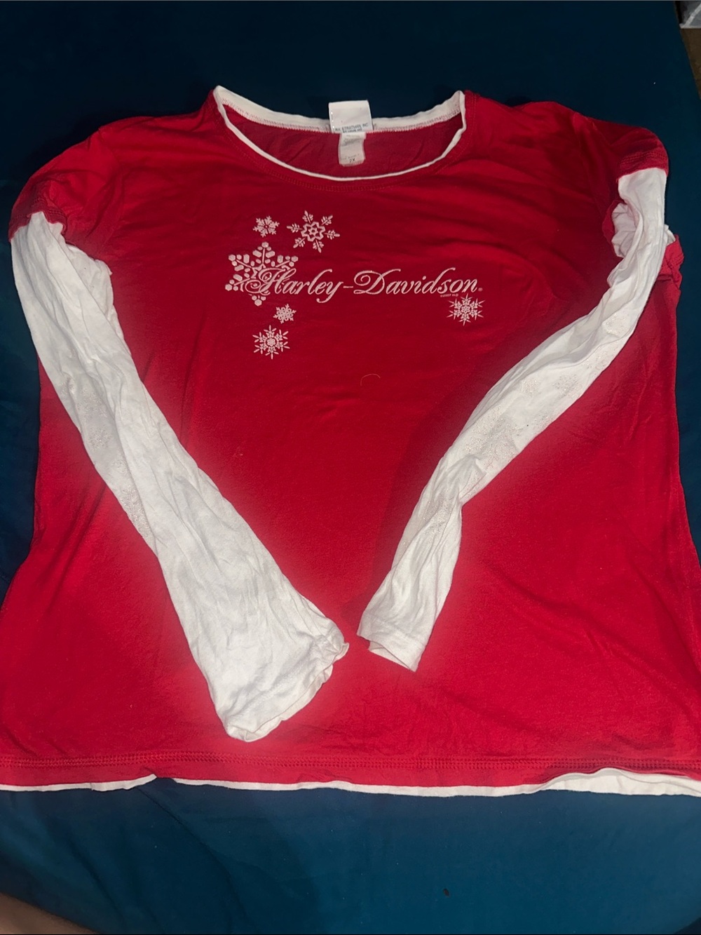 Harley-Davidson Red with White Sleeve Contrast Long Sleeve Shirt